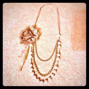 Vintage Faux Pearls and Lace Flower Necklace